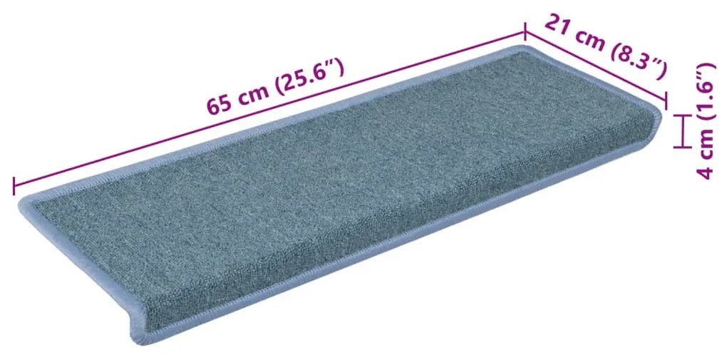 Tapete/carpete para degraus 15 pcs 65x21x4 cm azul