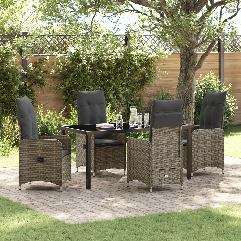 Conjunto de Jantar de Jardim de 5 Peças com Almofadas Cinza Rattan PE