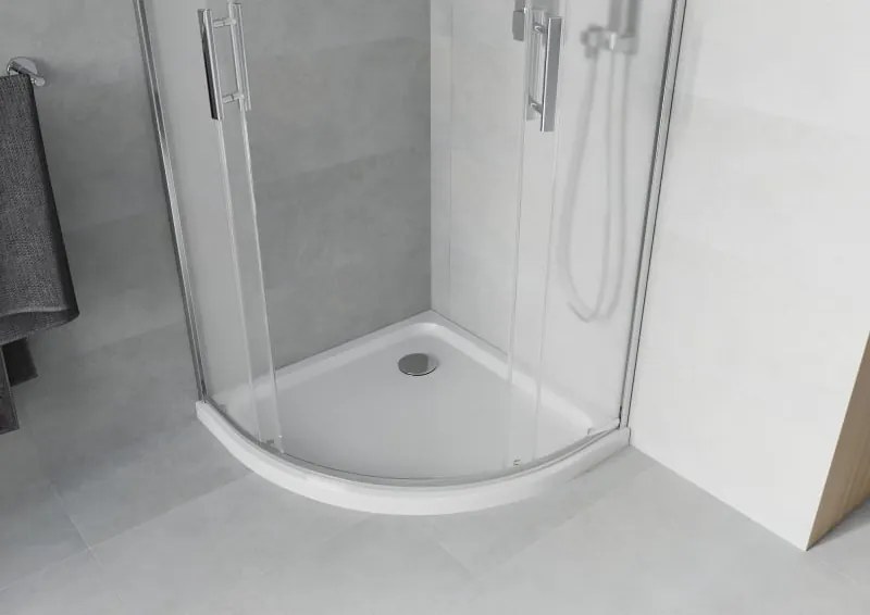 Mexen Rio cabine de duche semicircular 80 x 80 cm, fosco, cromado + base de duche Flat, branco - 863-080-080-01-30-4110