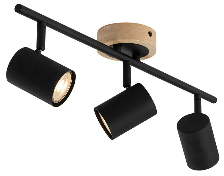 Foco moderno preto com madeira inclinável 3-luzes - Jeana