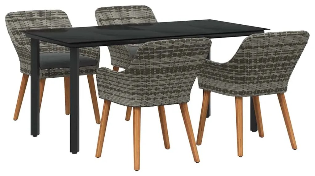 Conjunto de Jantar de Jardim 5 peças Cinza em Rattan Sintético
