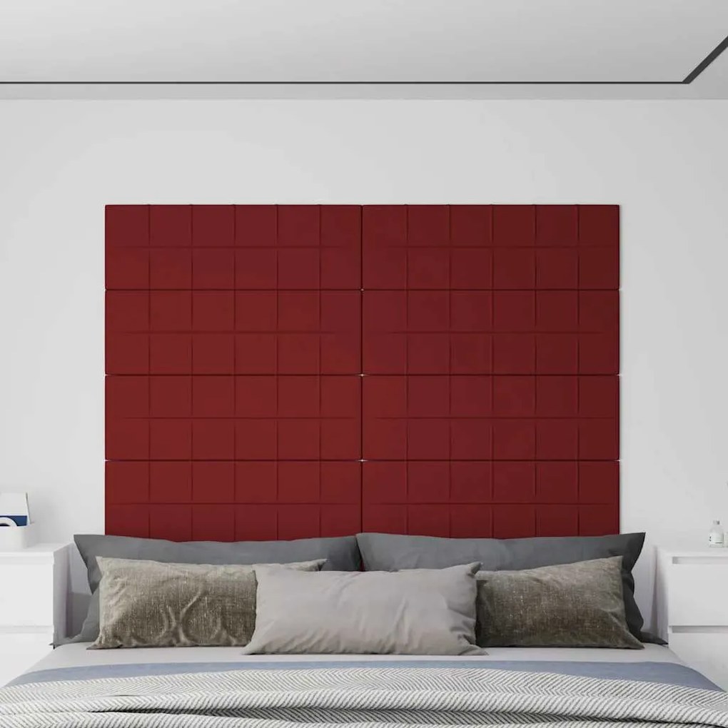 vidaXL Painel parede 12 pcs 90x30 cm tecido 3,24 m² vermelho tinto