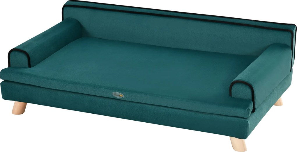 Sofá para cães e gatos, almofada macia removível e pés em madeira maciça, 100 x 62 x 32 cm, azul