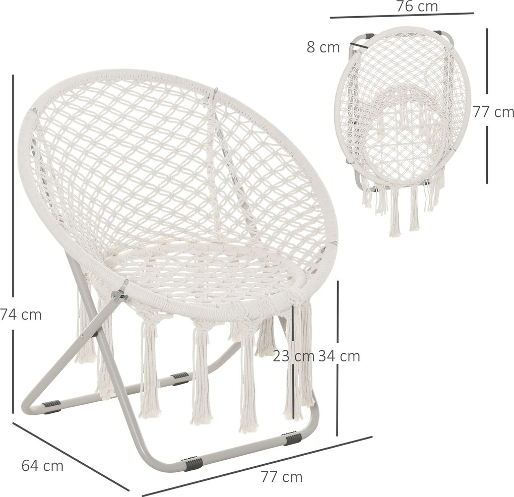 Poltrona redonda de jardim Loveuse, em forma de lua, dobrável, de grande conforto, em macramé de algodão e poliéster, bege
