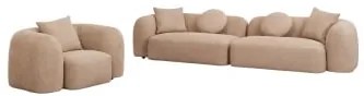 Conjunto De Sala Com Sofá Modular De 2 Peças E Poltrona Em Chenille Coco Chenille Grossa Castanho Latte - Sklum