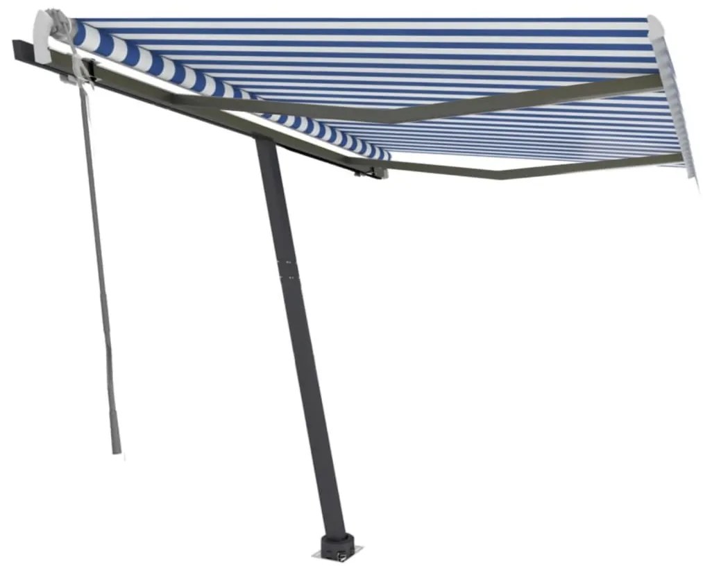 Toldo retrátil manual independente 350x250 cm azul e branco