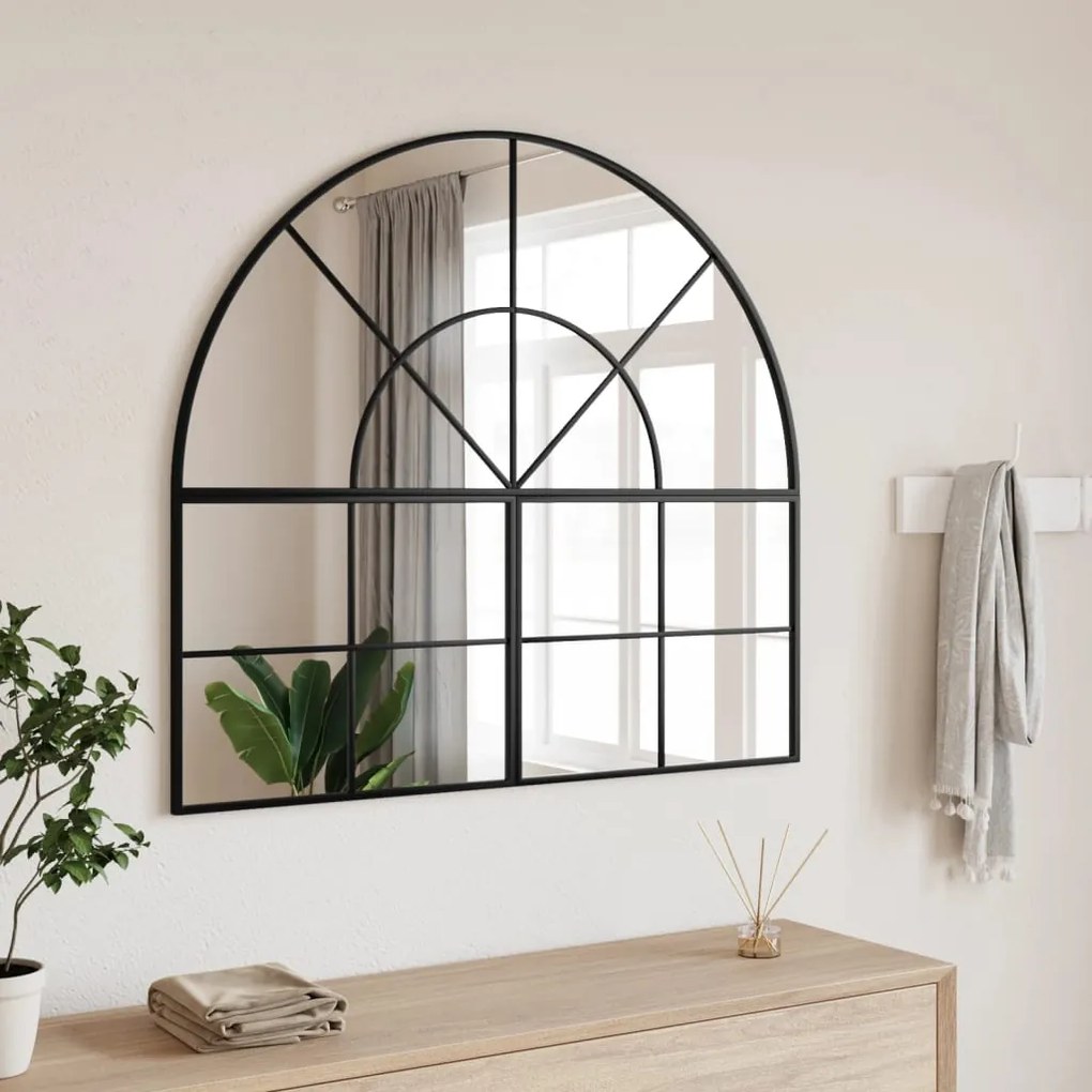 vidaXL Espelho de parede arqueado 100x90 cm ferro preto