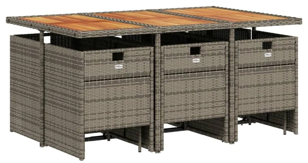 11 pcs conjunto jantar p/ jardim c/ almofadões vime PE cinzento
