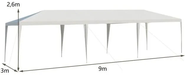 Tenda de jardim 3 x 9 m Impermeável Dobrável Proteção UV para exteriores Resistente com lona de polietileno festas, eventos, feiras branco
