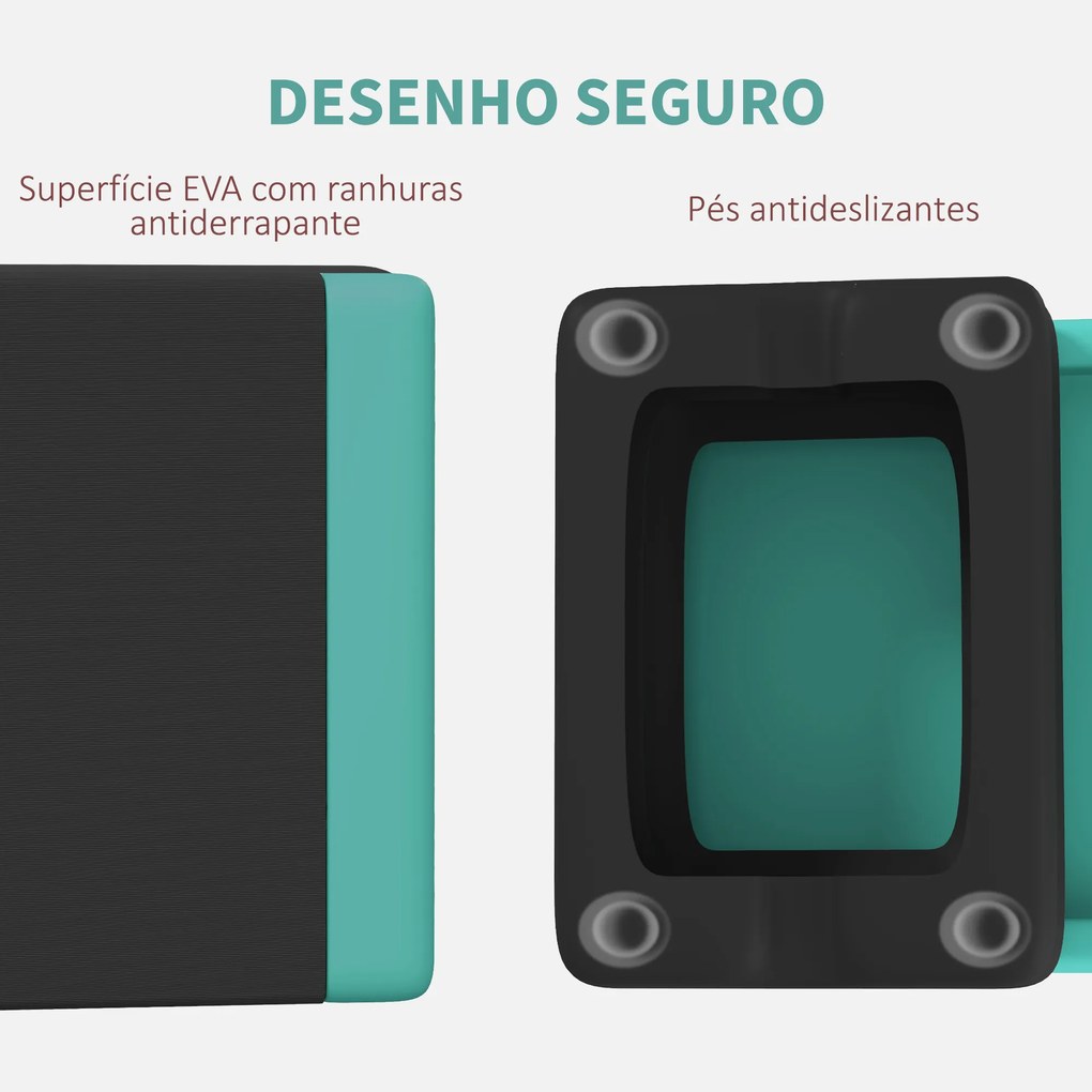 Step para Fitness Antideslizante Altura Regulável 3 Níveis de 10,5/15,5/20,5 cm Capacidade 250 kg 77x36x20,5 cm Verde e Preto