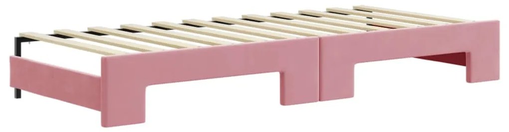 Sofá-cama com gavetão e colchões 80x200 cm veludo rosa