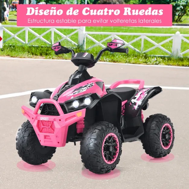 Moto 4 para crianças, bateria 12v, com velocidade ajustável, luzes led, pedal de música, 3-8 anos, 94x60x73 cm Rosa