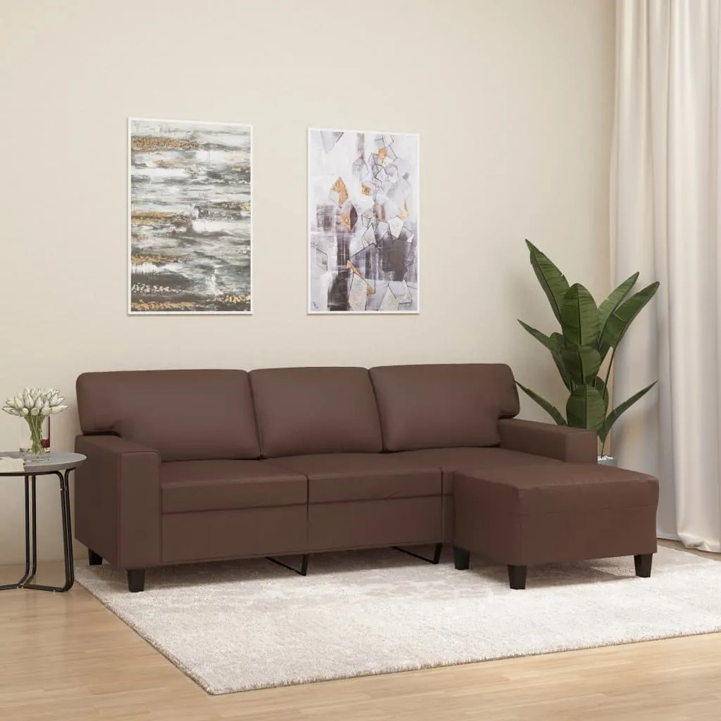 3153553 vidaXL Sofá 3 lugares c/ apoio de pés 180 cm couro artificial castanho