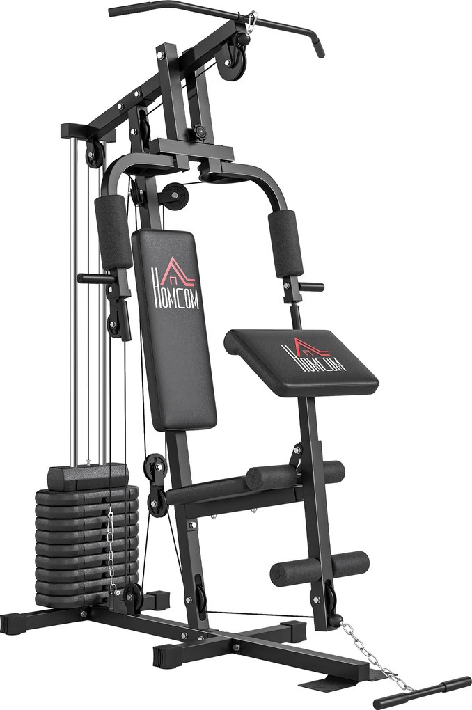 Máquina de Musculação com Pesos Ajustáveis de 45 kg, Press de Peito e Pernas, Polia 135x103x210 cm, Preto