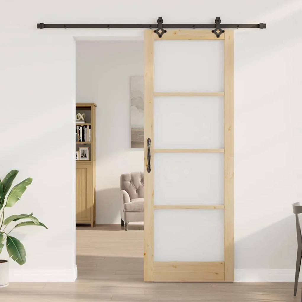Porta Deslizante vidaXL com Conjunto de Ferragens 83x232 cm Madeira Só