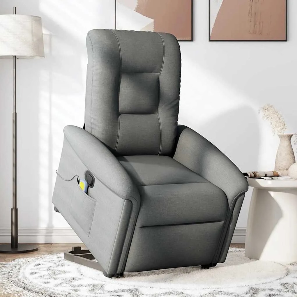 Poltrona elevatória de massagens tecido cinzento-escuro