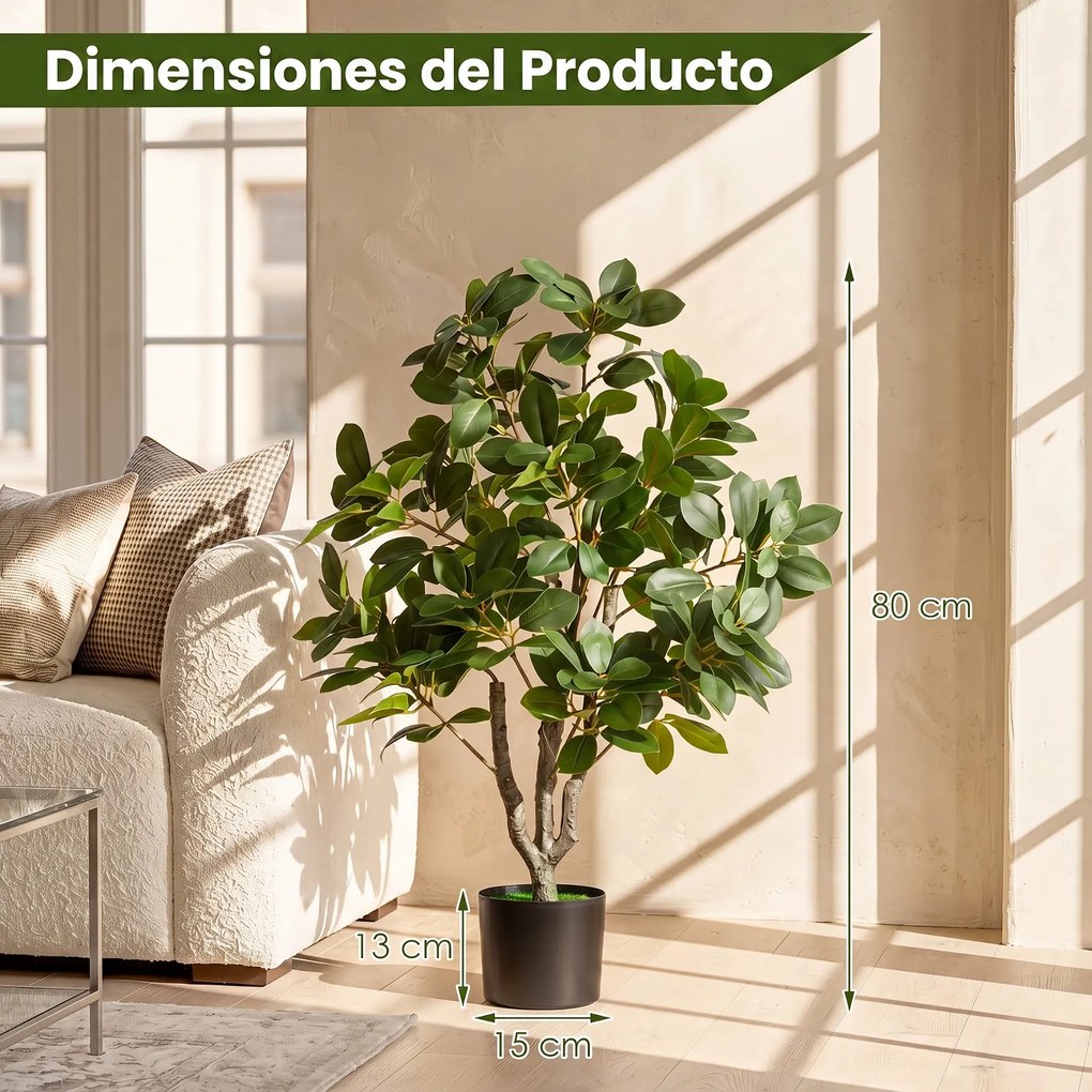 Árvore de Coral Artificial com Vaso, 15 x 13 x 80 cm, Folhas Densas e Brilhantes, Verde