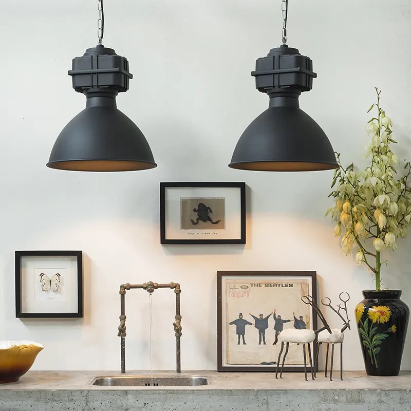 Candeeiro de suspensão industrial pequeno preto mate - Sicko
