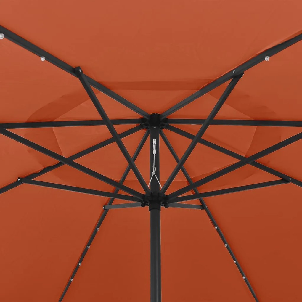 Guarda-sol de jardim com luzes LED 400 cm terracota