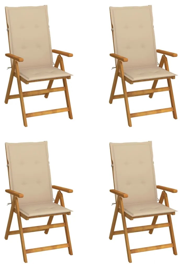 vidaXL Cadeiras jardim reclináveis c/ almofadões 4 pcs acácia maciça