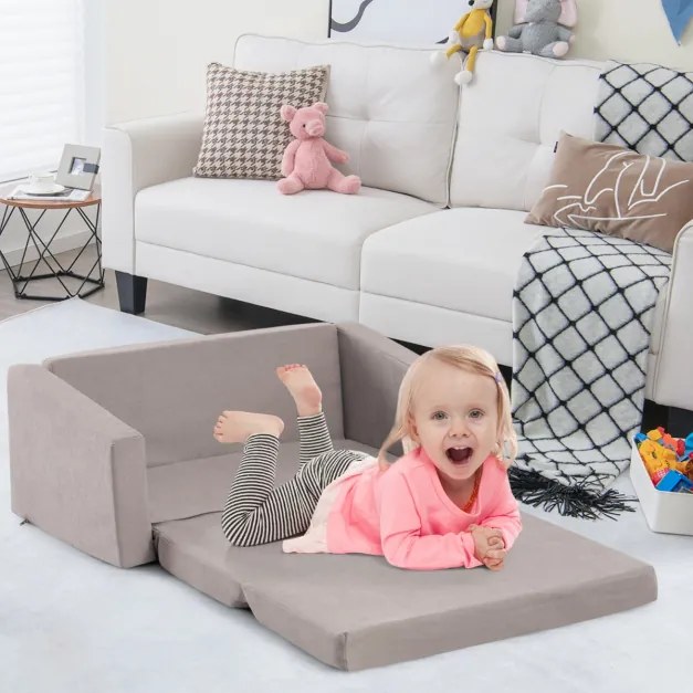 Cadeira infantil conversível 2 em 1 com camada sólida e lavável Sofá-cama duplo para crianças para quarto 77 x 43 x 40 cm Cinzento