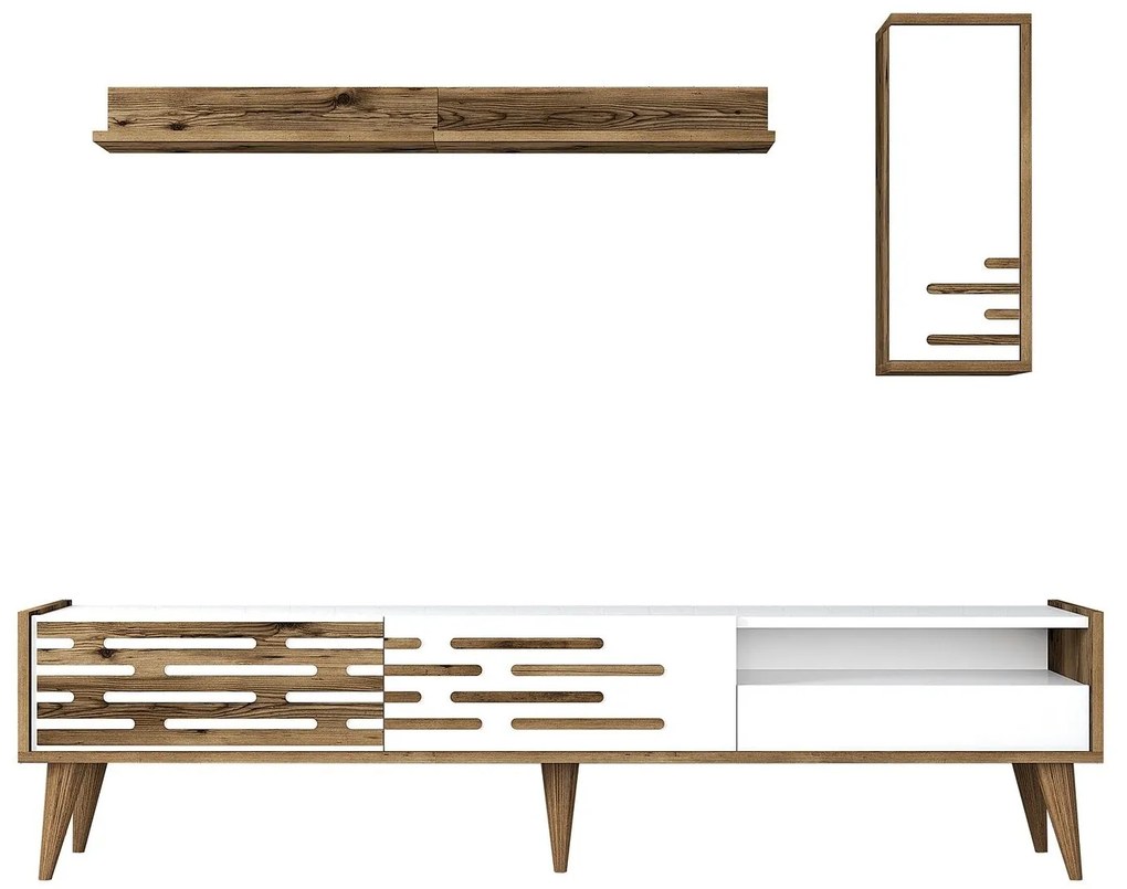 Móvel TV Valensiya – Nogueira e Branco – 180 cm x 35 cm x 45 cm