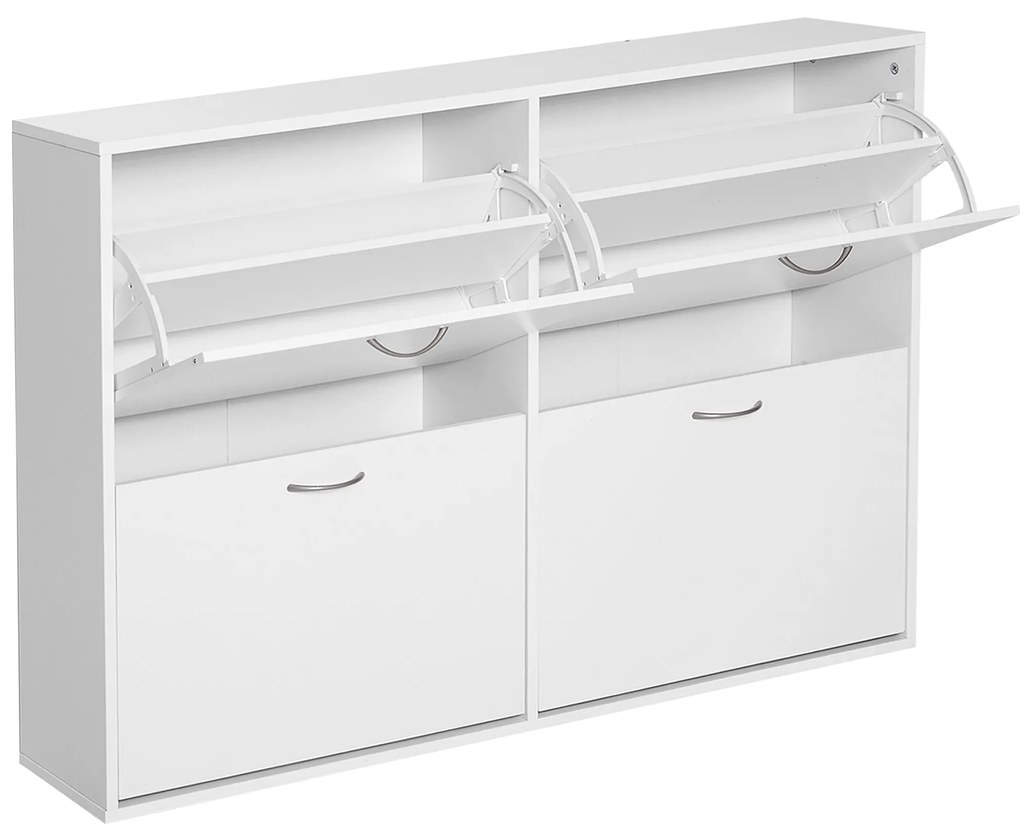 HOMCOM Sapateira Moderna com 4 Gavetas Abatíveis e Prateleiras Ajustáveis para 16-24 Pares de Sapatos 120x24x81 cm Branco