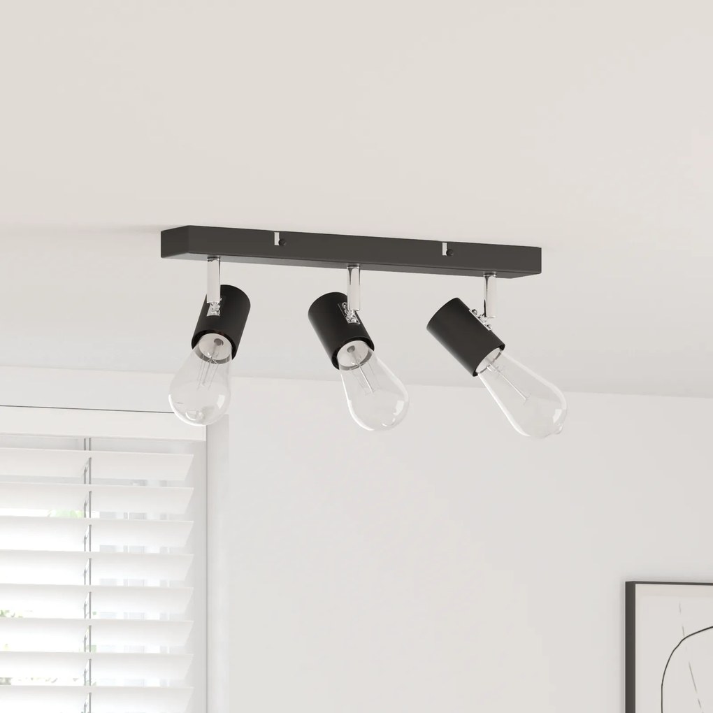 vidaXL Holofote de Teto 3 Vias Ajustável Preto E27