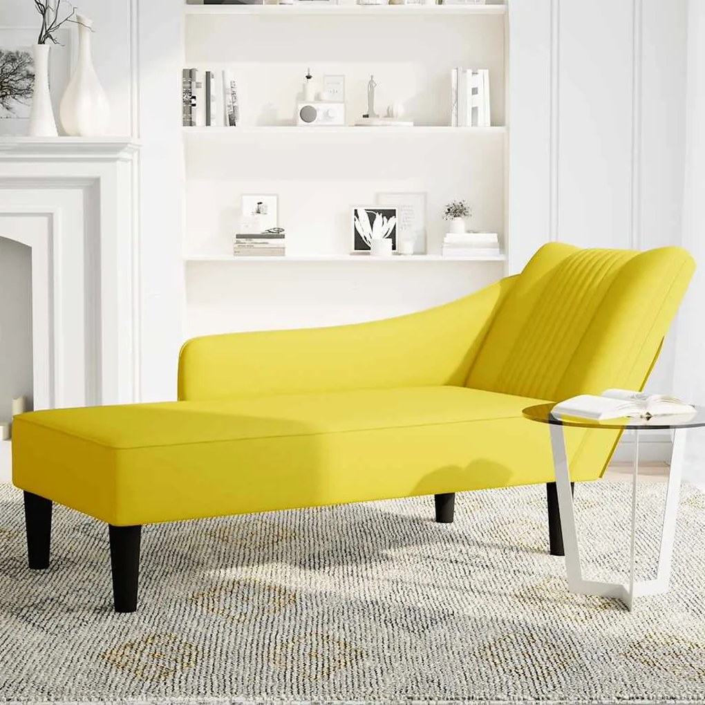 Chaise-longue com apoio de braço direito veludo amarelo