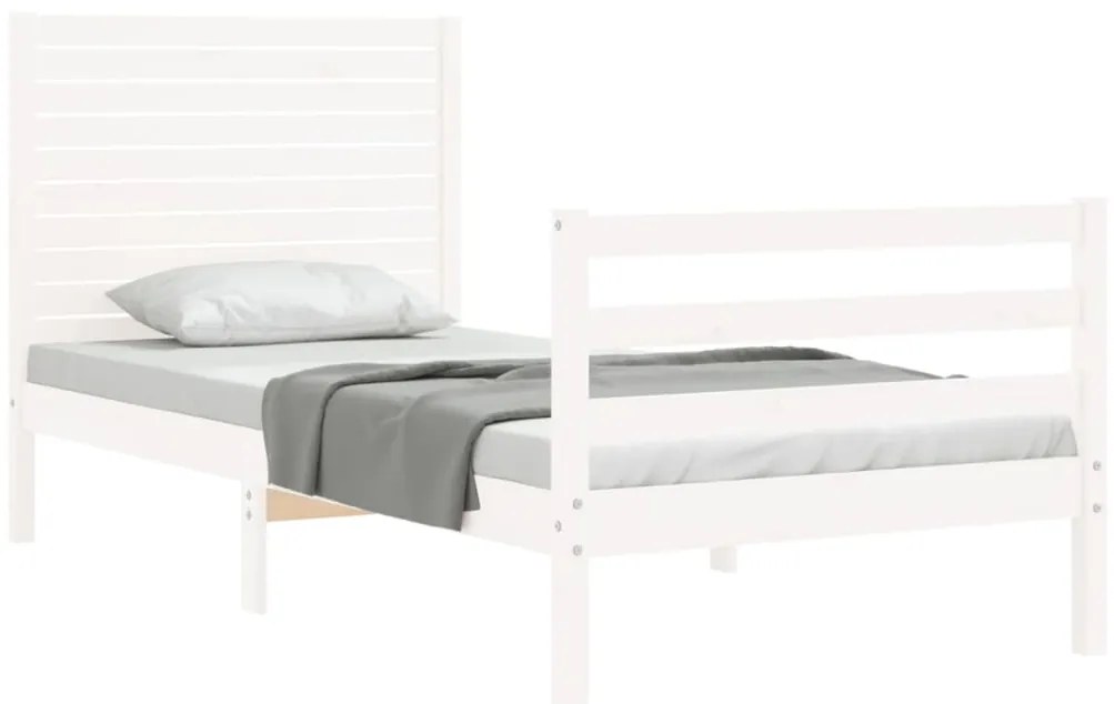 Estrutura cama de solteiro c/ cabeceira madeira maciça branco