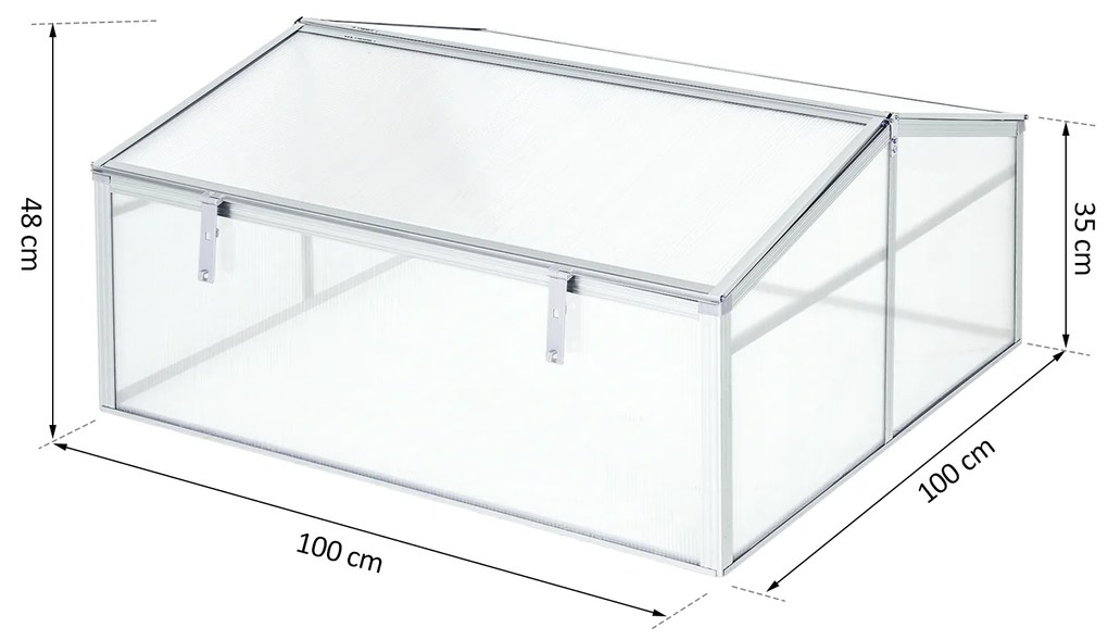 Outsunny Estufa de Jardim Alumínio Policarbonato Transparente Viveiro para Plantas Culturas 100x100x48 cm