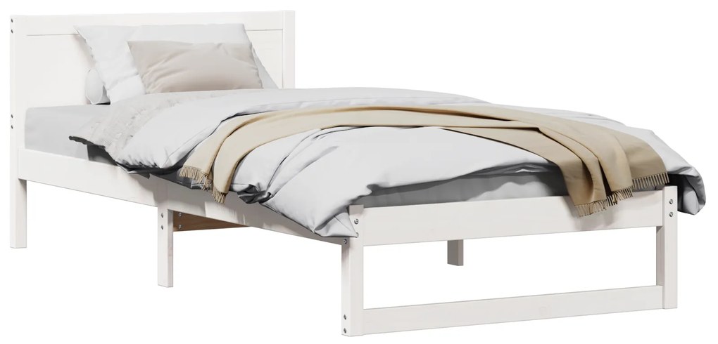 Estrutura de Cama Branca Madeira de Pinho Solteiro Durável