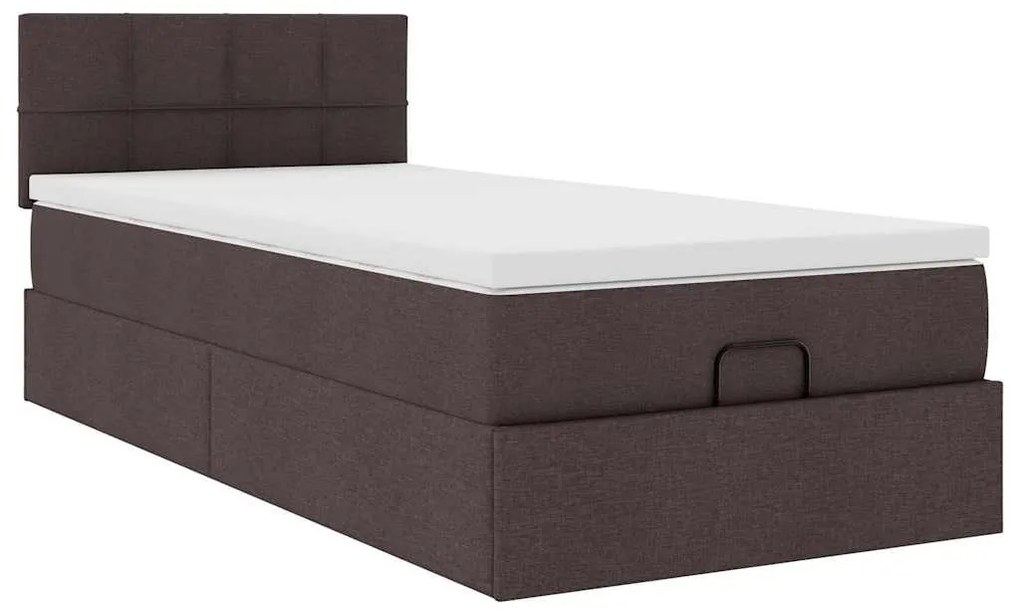 Cama otomana com colchão & LEDs 90x200cm tecido castanho escuro