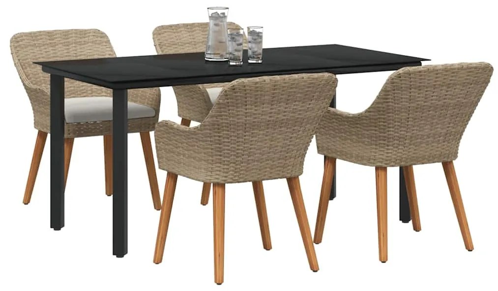 Conjunto de Jantar de 5 Peças pro Jardim em Rattan Sintético