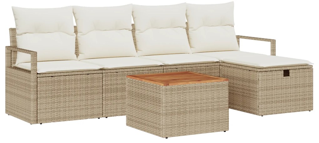 Conjunto de Sofás de Jardim vidaXL de 6 Peças com Almofadas Bege Ratta