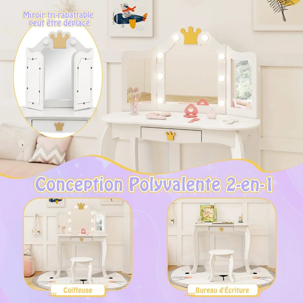Penteadeira Infantil com Iluminação 2 em 1 Penteadeira Princesa com Espelho Removível Rosa