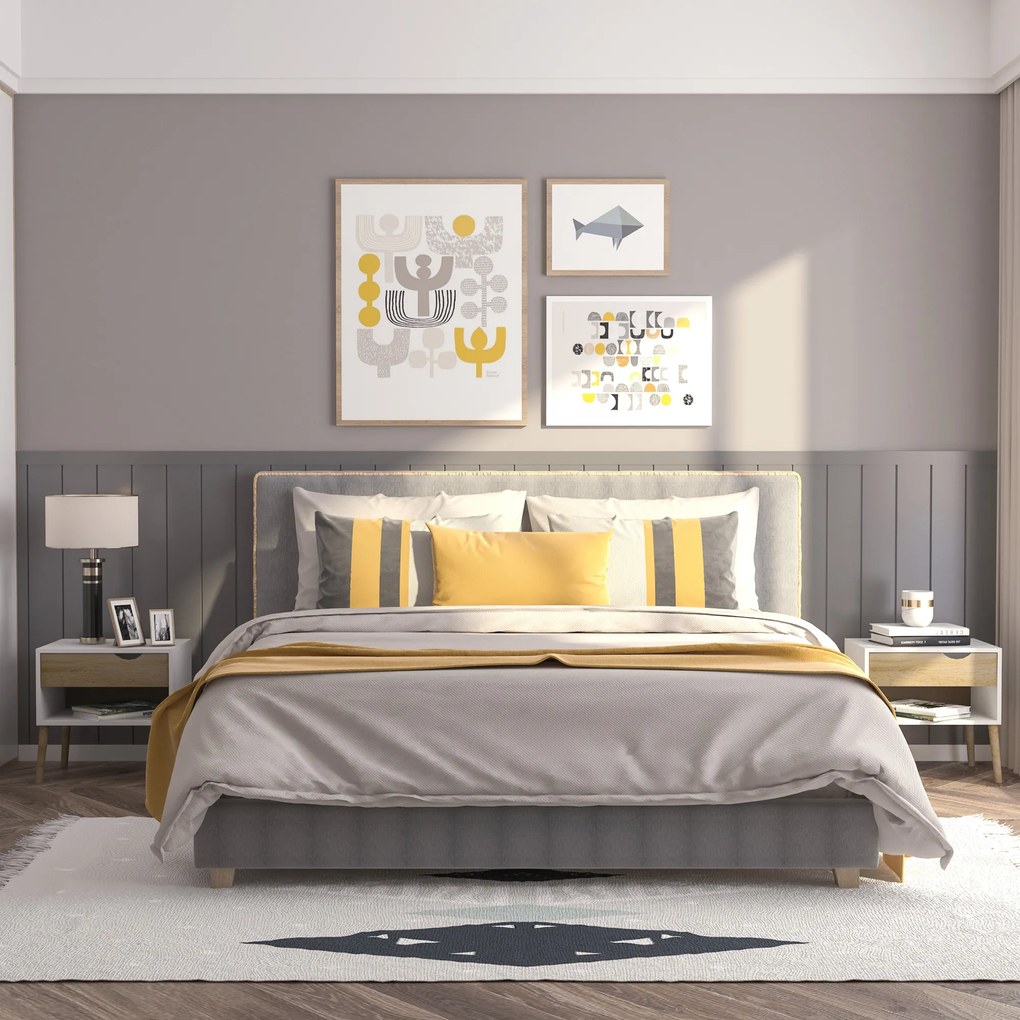 HOMCOM Conjunto de 2 Mesas de Cabeceira Mesa Auxiliar com 1 Gaveta e Prateleira de Armazenamento para Dormitório Sala de Estar Escritório Estilo Moderno 50x39x51cm Branco e Carvalho
