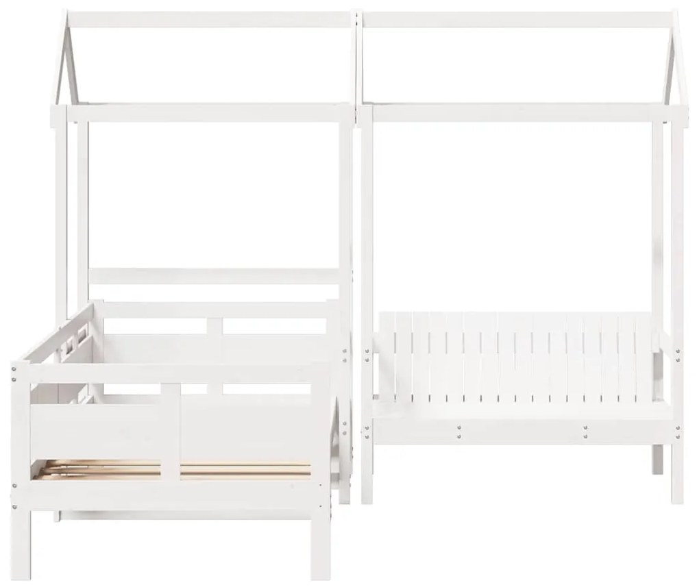 Conj. sofá-cama e banco c/ telhado 90x190cm pinho maciço branco