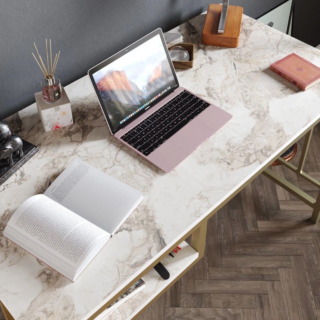 Mesa de Estudo Victory - Dourado e Branco - 120x75x60 cm