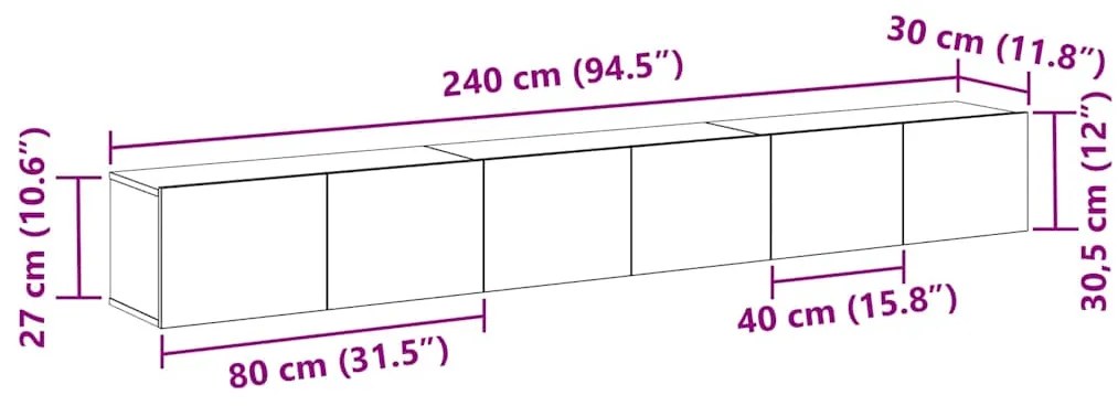 Conjunto de Estante para TV - 3 Peças em Madeira Preta