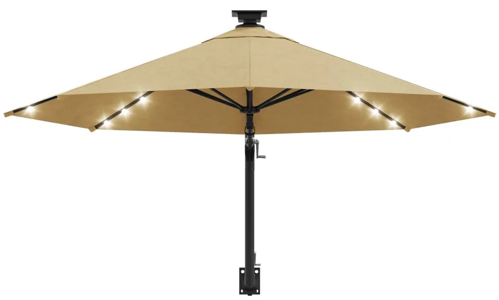 Guarda-sol p/ jardim parede c/ luz LED 300 cm cinza-acastanhado