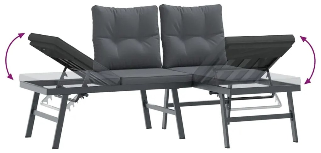4 pcs bancos de jardim com almofadões aço revestido a pó preto