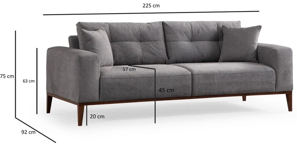 Sofá-cama de 3 Lugares Sinor – Cinzento Claro – 225x92x75 cm
