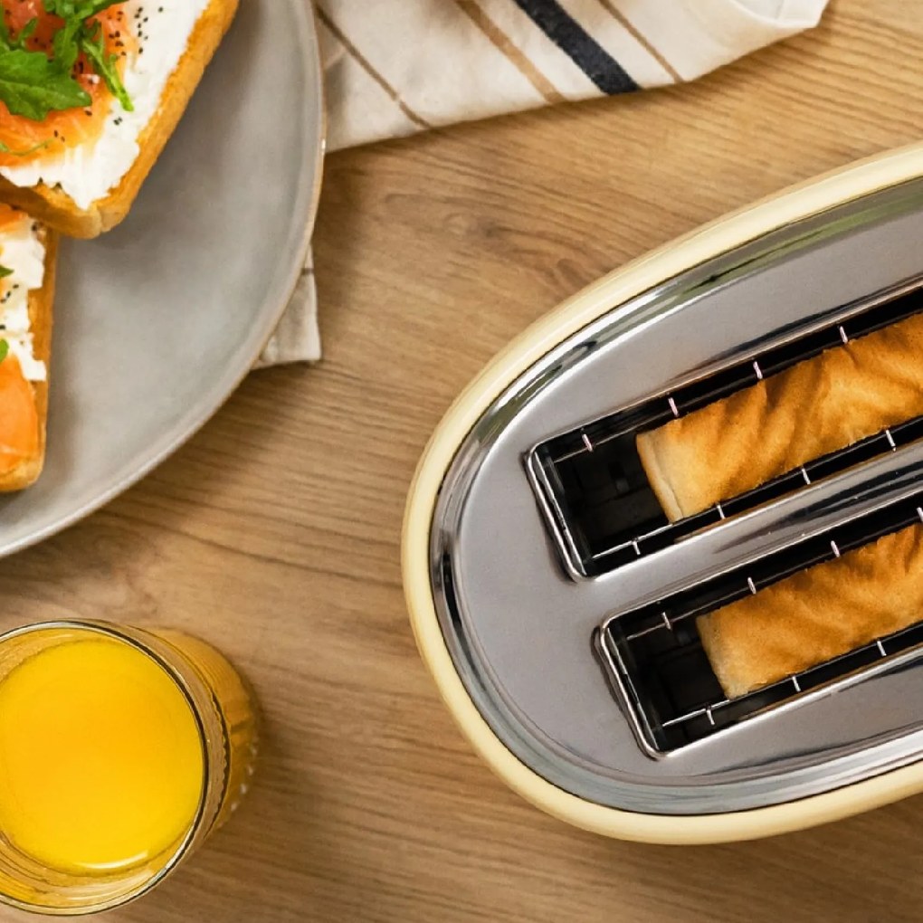 Torradeira vertical Toast&Taste 1000 Retro Double Bege Torradeira de aço com 2 ranhuras largas