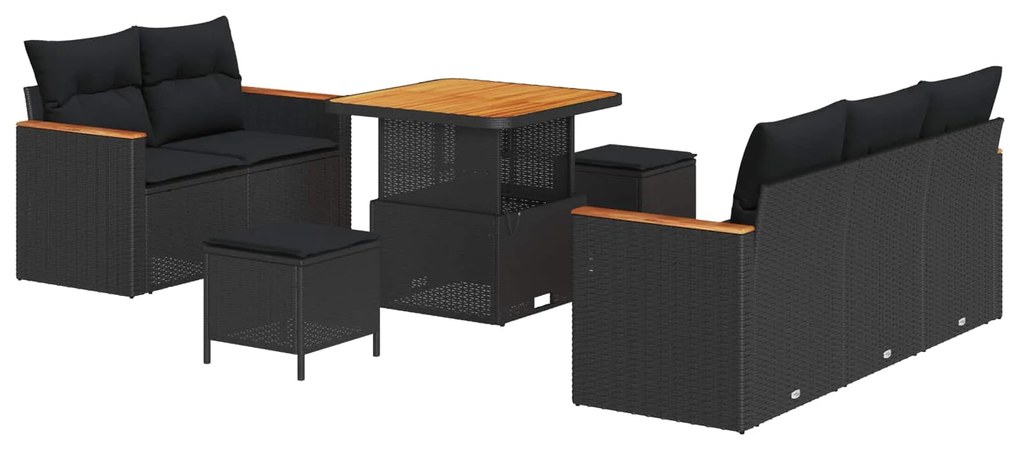 vidaXL Conjunto de Sofá de Jardim 8 pcs Preto vime PE