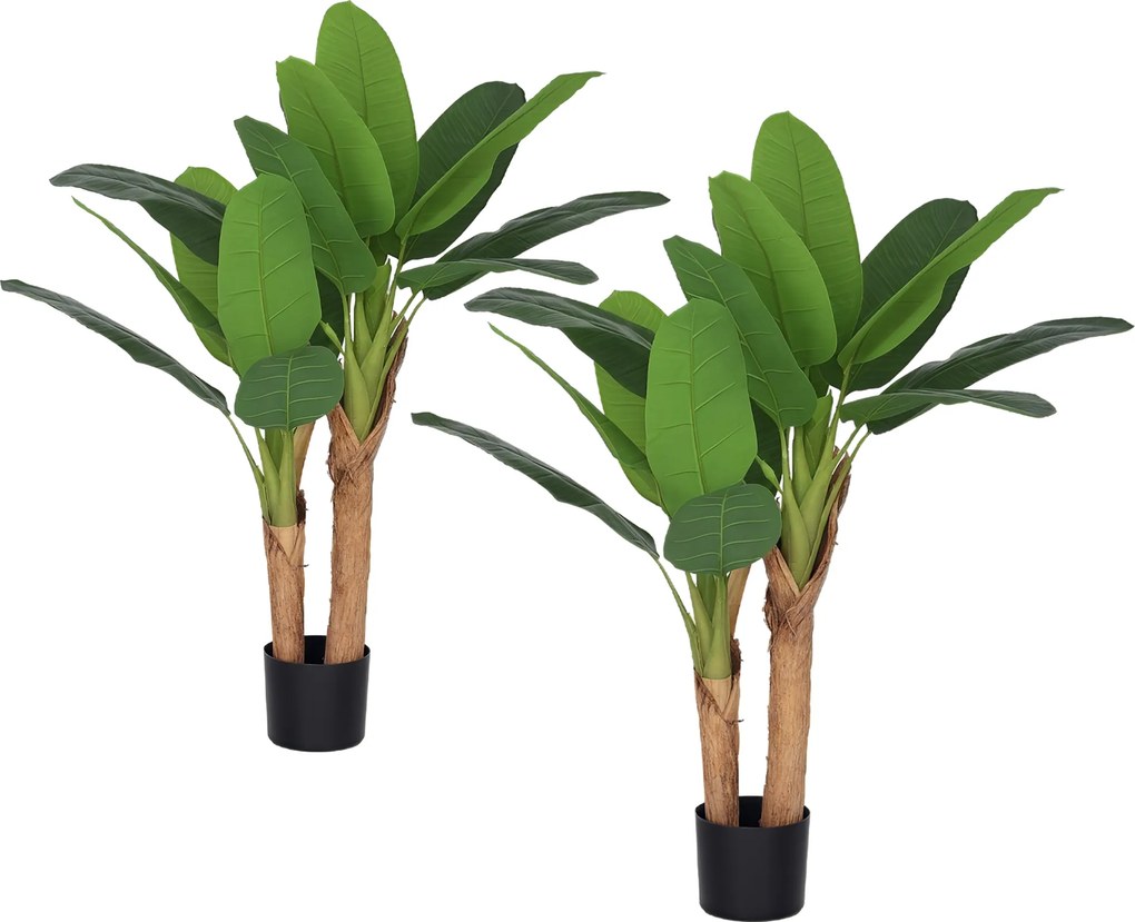 Conjunto de 2 plantas artificiais de interior de 120 cm, bananeiras em vaso, para decoração de casa