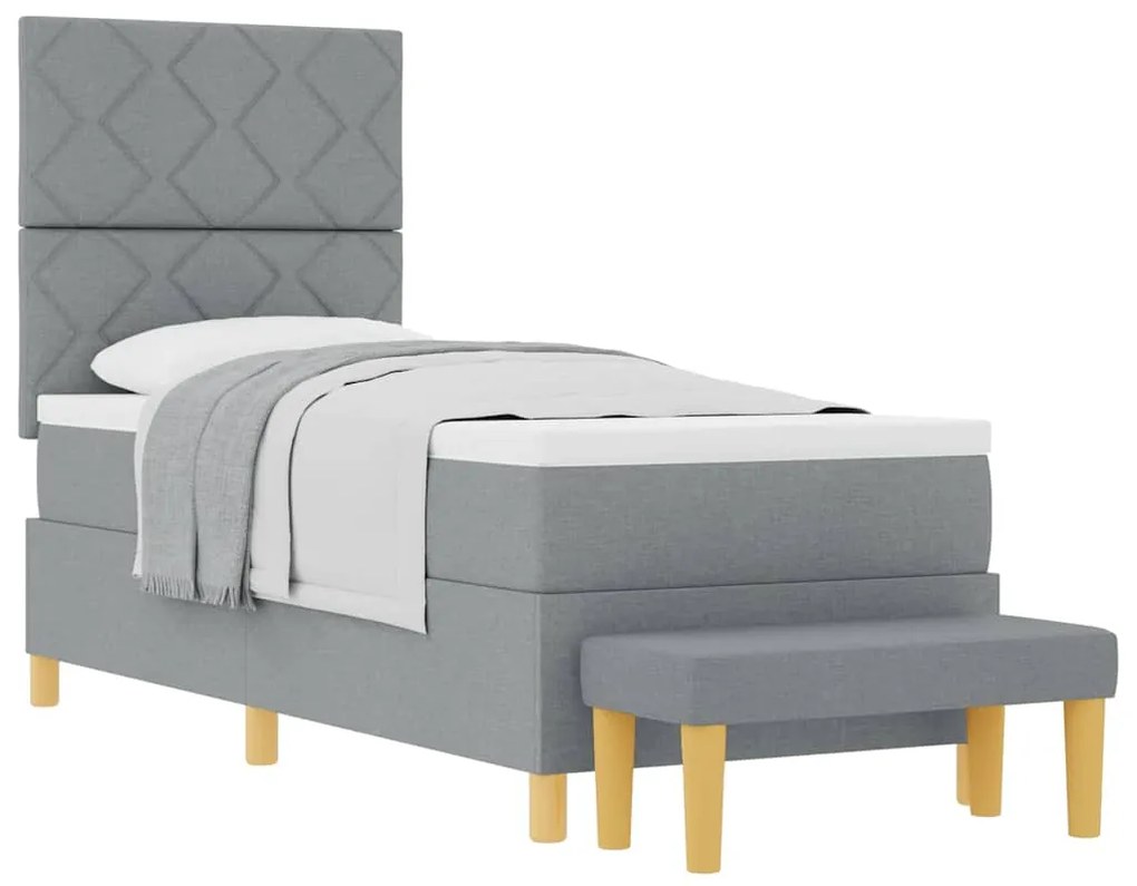 Cama Box com Colchão e Banco Cinza Claro 80x200 cm Tecido