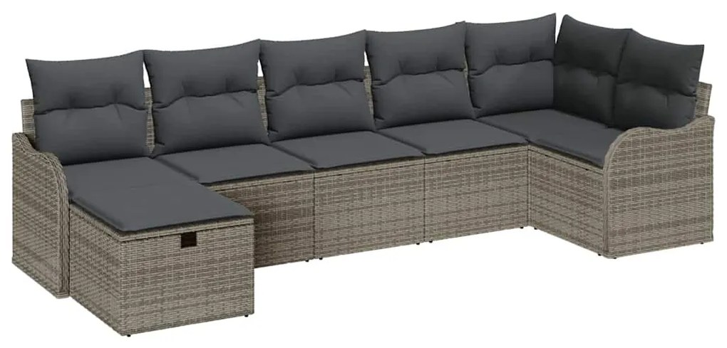 Conjunto de Sofá de Jardim de 7 Peças com Almofadas Cinza Rattan Polié