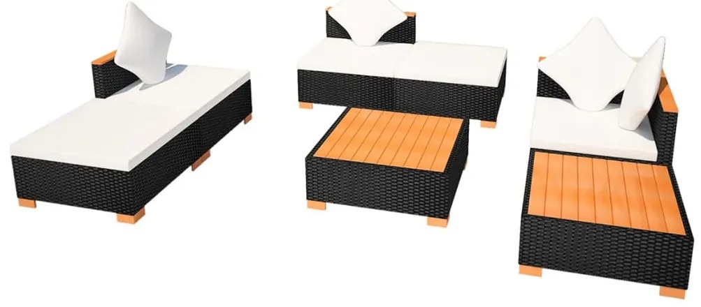7 pcs conjunto lounge de jardim c/ almofadões vime PE preto