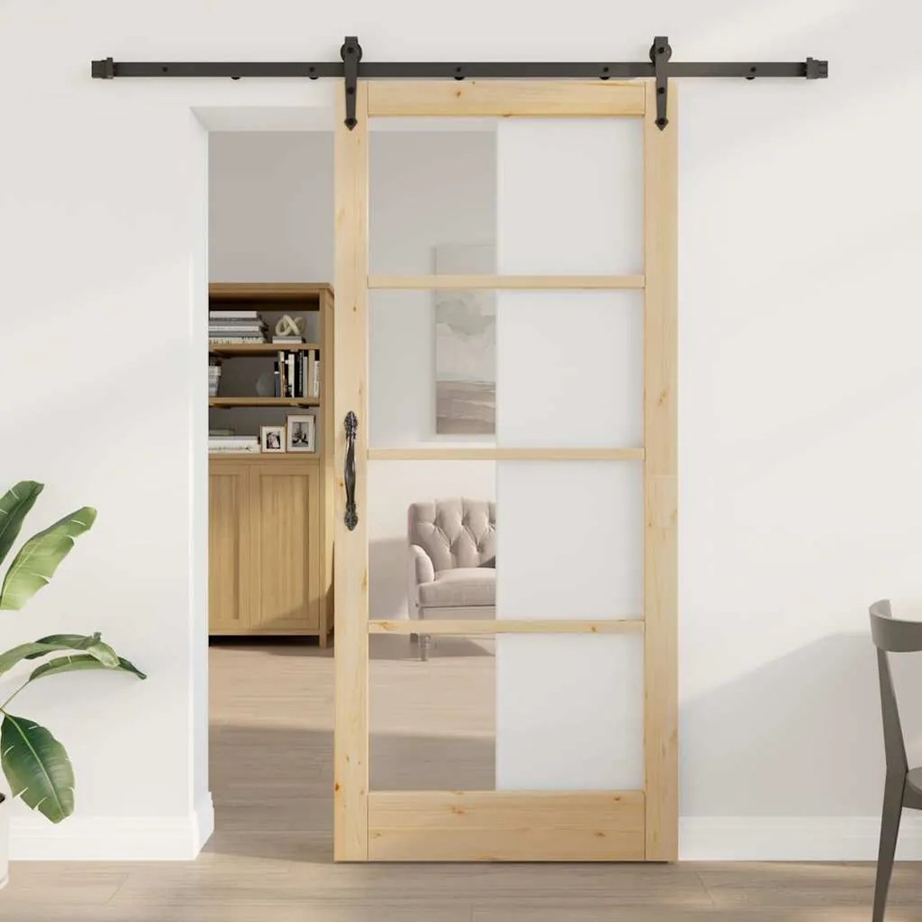 Conjunto de Porta Deslizante vidaXL com Acessórios 93x211 cm Madeira Sólida de Pinho